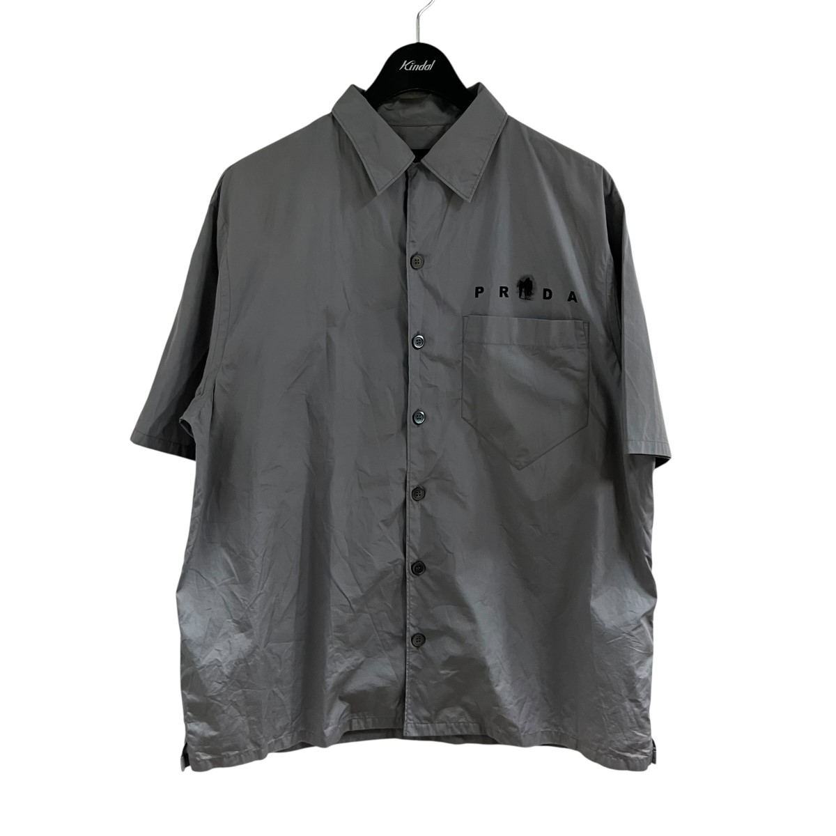 【中古】PRADA ロゴプリントハーフスリーブシャツ 点火装置薄墨色 大きさ：L 【050626】（プラダ）