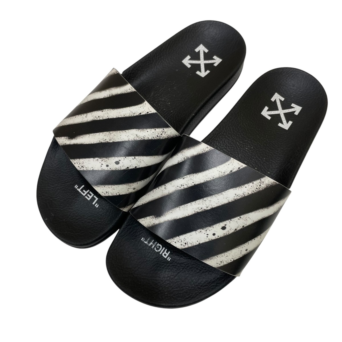 【中古】OFFWHITE SPRAY STRIPES SLIDER サンダル 黒いこと×白いこと 大きさ：41 【050626】（象牙色）