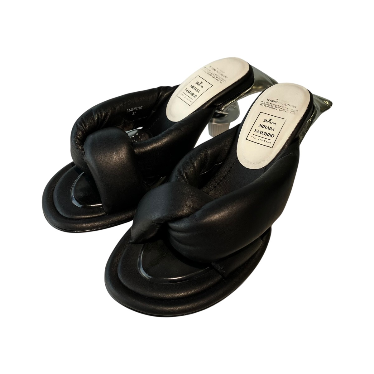 【中古】Maison MIHARA YASUHIRO Toothpaste Heel Puffer Sandals 踵パンプス B14FW707 黒いこと 大きさ：37 【060626】（メゾンミハラヤスヒロ）