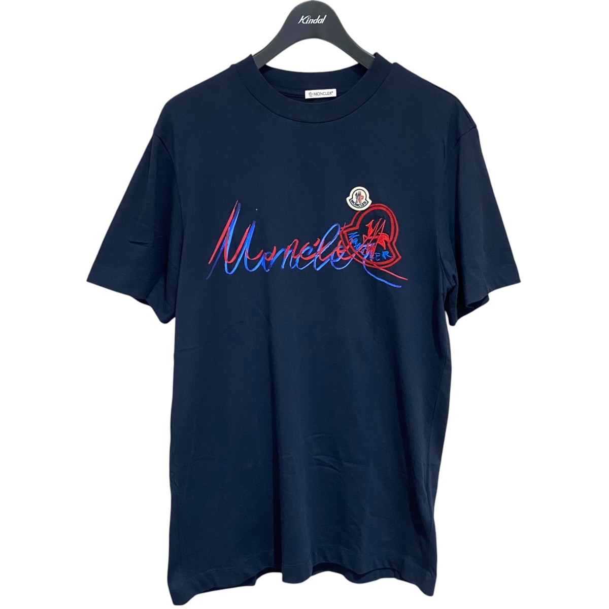 【中古】MONCLER ロゴタイプティーシャツ H10918C00042 米国海軍 大きさ：S 【040626】（モンク軌跡）