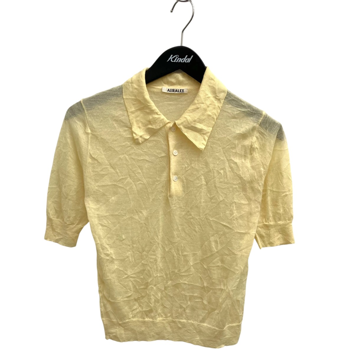 【中古】AURALEE WRINKLED WOOL POLYESTER HIGH GAUGE KNIT POLO 半袖スポーツシャツ A25SP03MS 黄色 大いさ：1 【060626】（オーラリー）