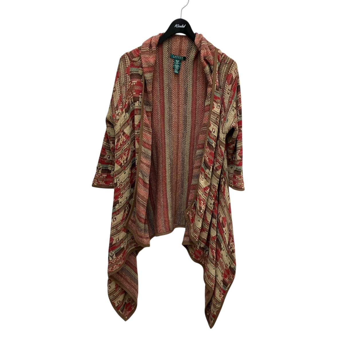 【中古】LAUREN RALPH LAUREN 原住民柄 リネン地絹混編み物ジレー ベージュ 大きさ：ONE 【060626】（ローレン ラルフ 置き目レン）