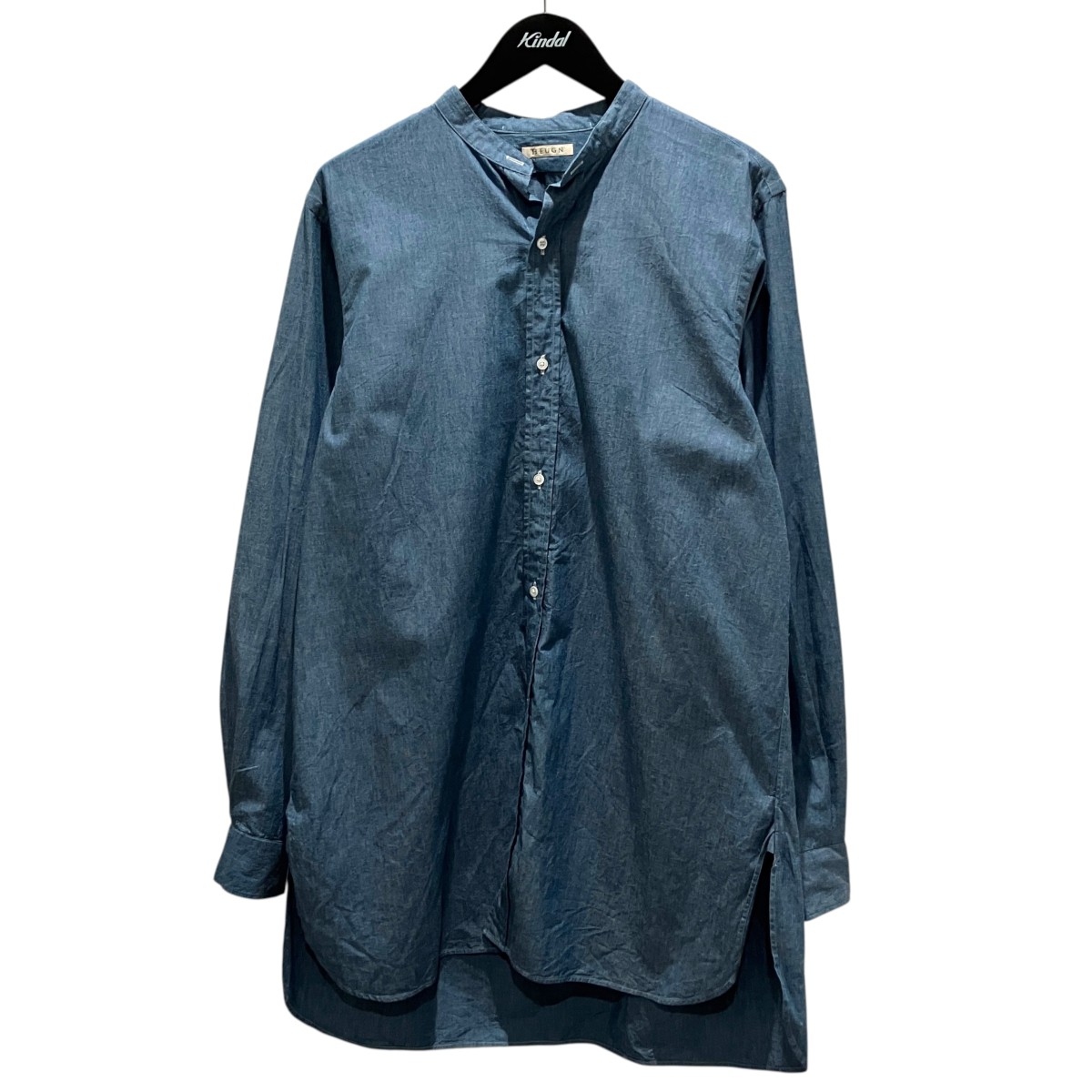 【中古】HEUGN シャンブレーバンドカラーロングシャツ SHIRT023 インディゴ 大きさ：2 【060626】（ユーゲン）