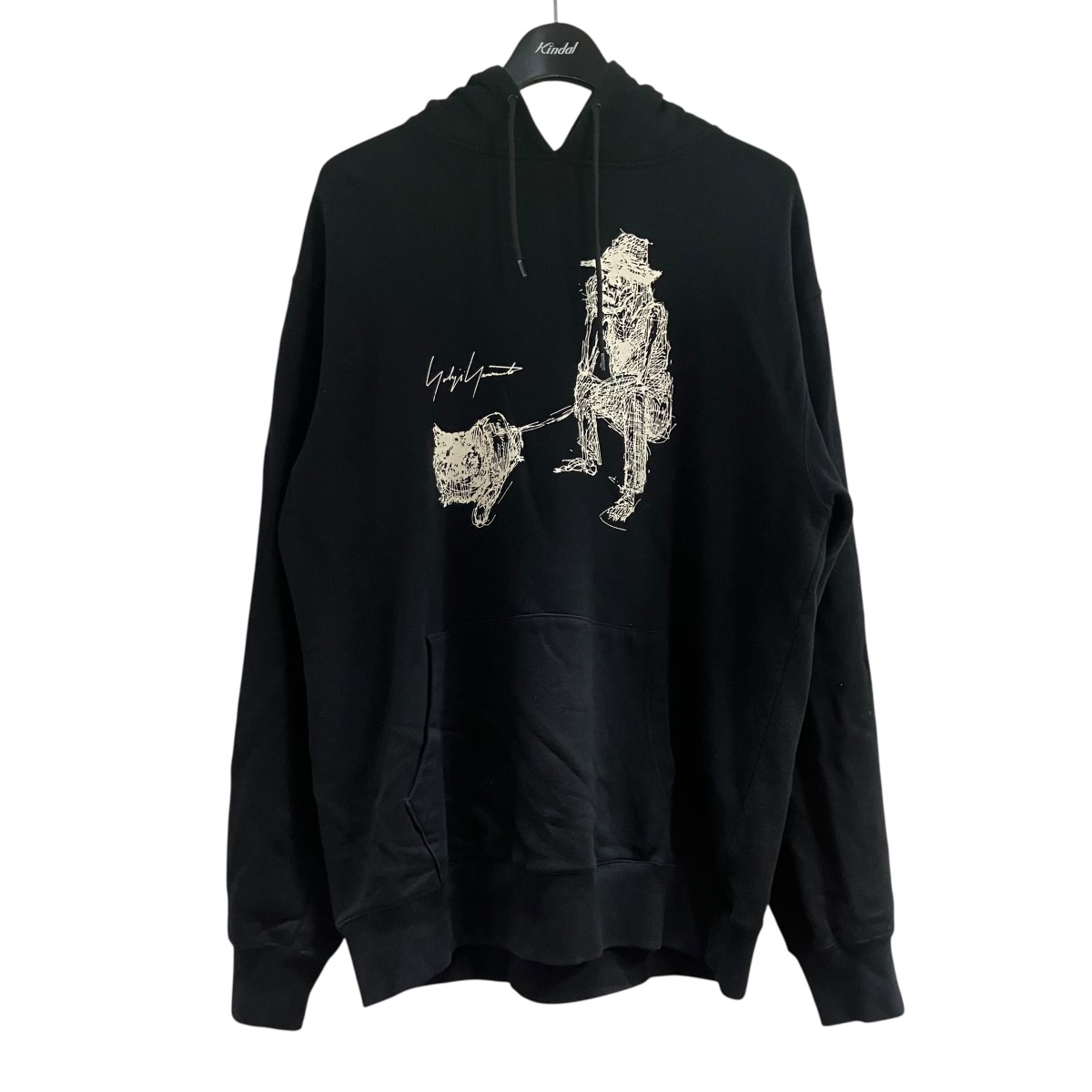 【中古】New Era×YOHJI YAMAMOTO グラフィックプリントプルオーバーパーカー 黒いこと 大きさ：5 【060626】（ニュー内鰓×ヨウジヤマモト）