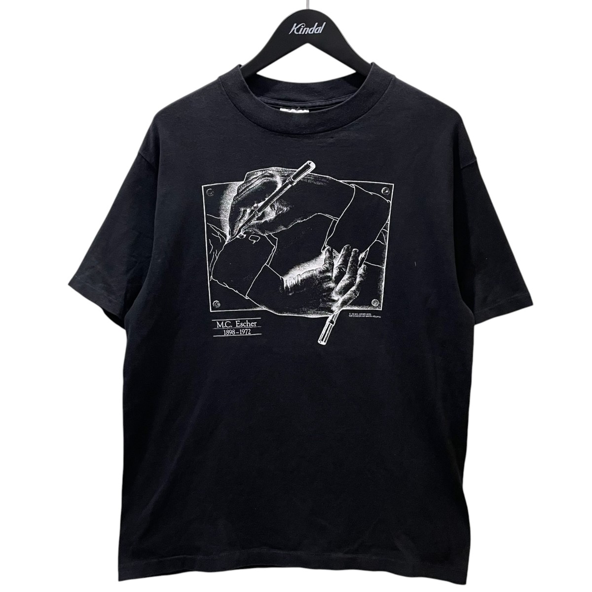 【中古】Tee Jays 90s  刷り上げるプルオーバー SoF Tee ソフ 紅茶 M．C．ESCHER マウリッツ コルネリス エッシャー Drawing Hands 描く手 黒いこと 大きさ：L 【060626】（ティージェイズ）
