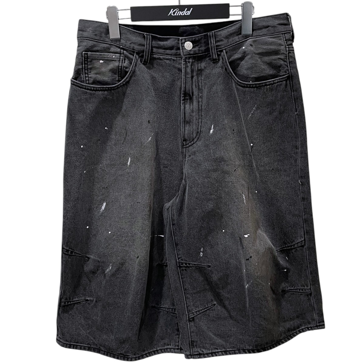 【中古】BEAMS 7分丈えの具産業ジーンズズボン下 Wide Paint Denim Three Quarters Pants 広広とした えの具 ジーンズ スリー クォーターズ ズボン下 11-21-1641-791 黒いこと 大いさ：L 【060626】（ビームス）