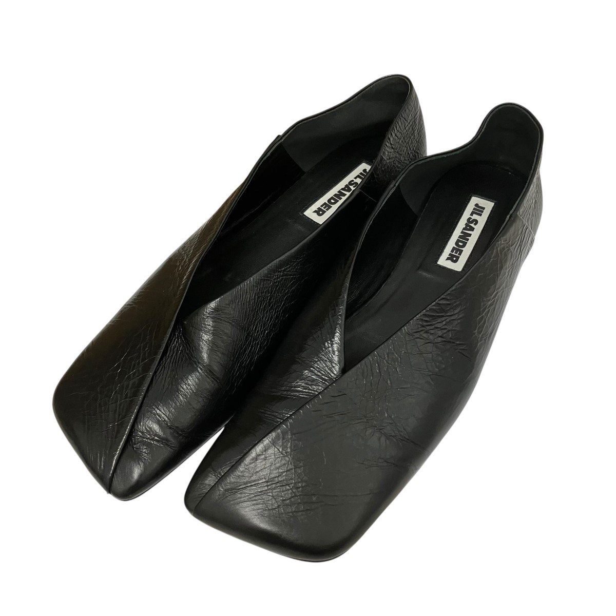 【中古】JIL SANDER スクエアトゥフラットシューズ 黒いこと 大きさ：371/2 【060626】（ジルサンダー）