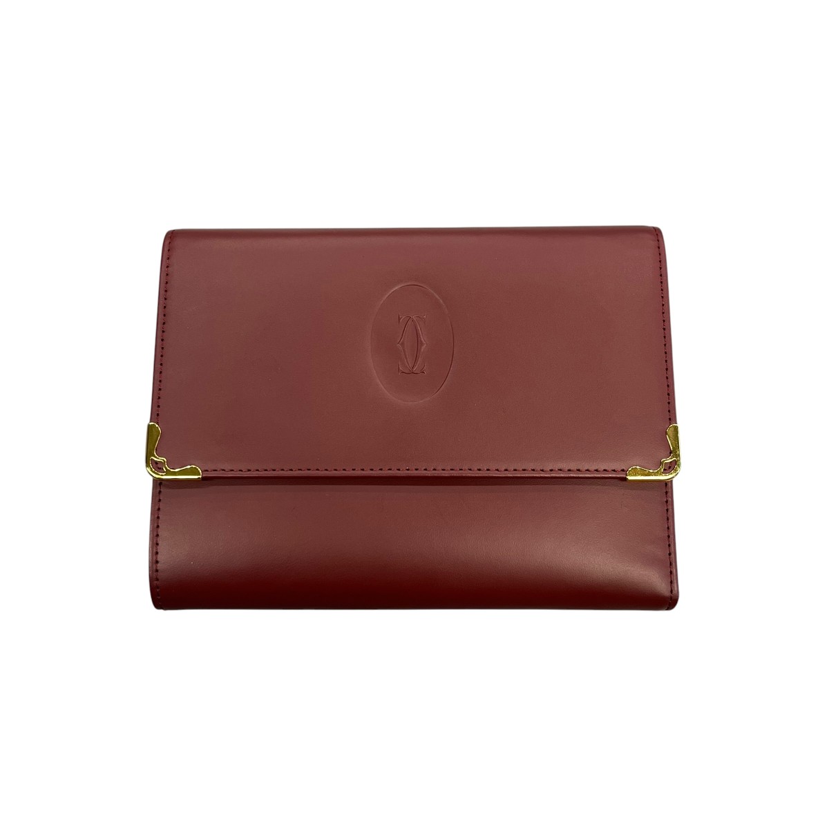 【中古】Cartier 船檣伝達ルート 3つ折り紙入れ エンジ 【060626】（カルティエ）