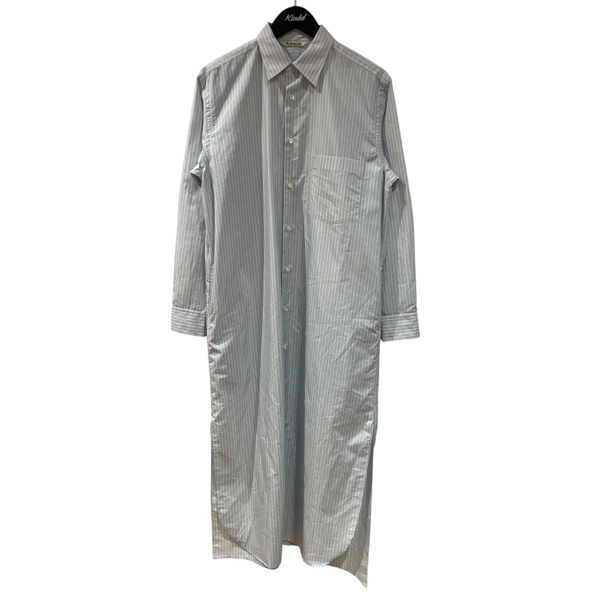 【中古】AURALEEFINX POLYESTER STRIPE SHIRT ONE-PIECE シャツワンピース A23SD06PS ブルー サイズ：0【価格見直し】｜ブランド古着のカインドオル 14,322円