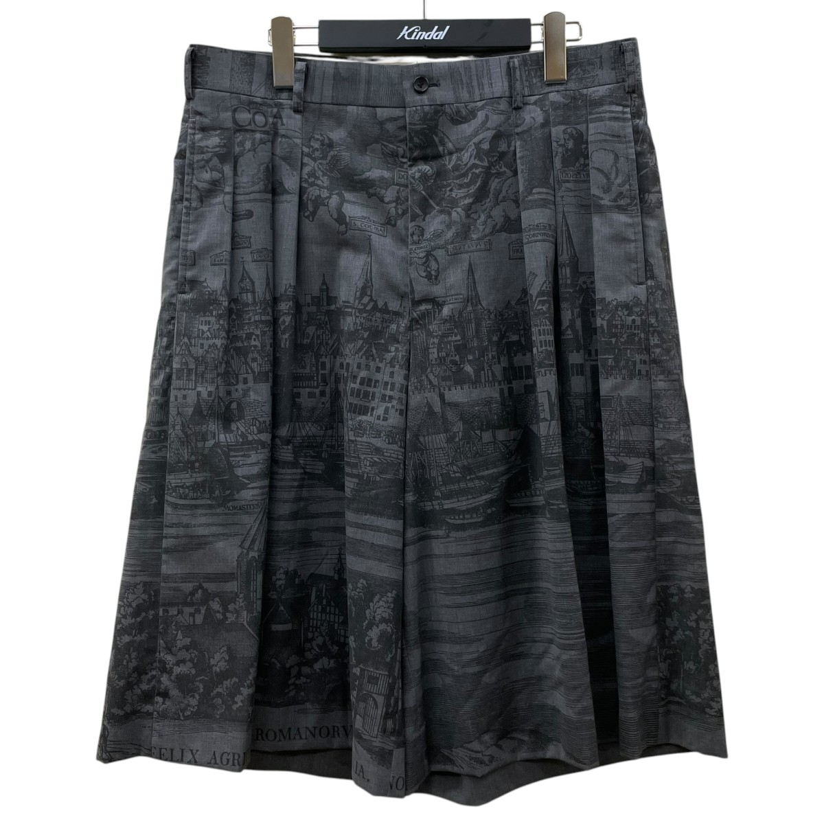 【中古】COMME des GARCONS HOMME PLUS Printed wide-leg shorts グラフィック 刷り上げる ワイドハーフパンツ  PE P016 薄墨色 大きさ：L 【060626】（コムデギャルソンオムプリュス）