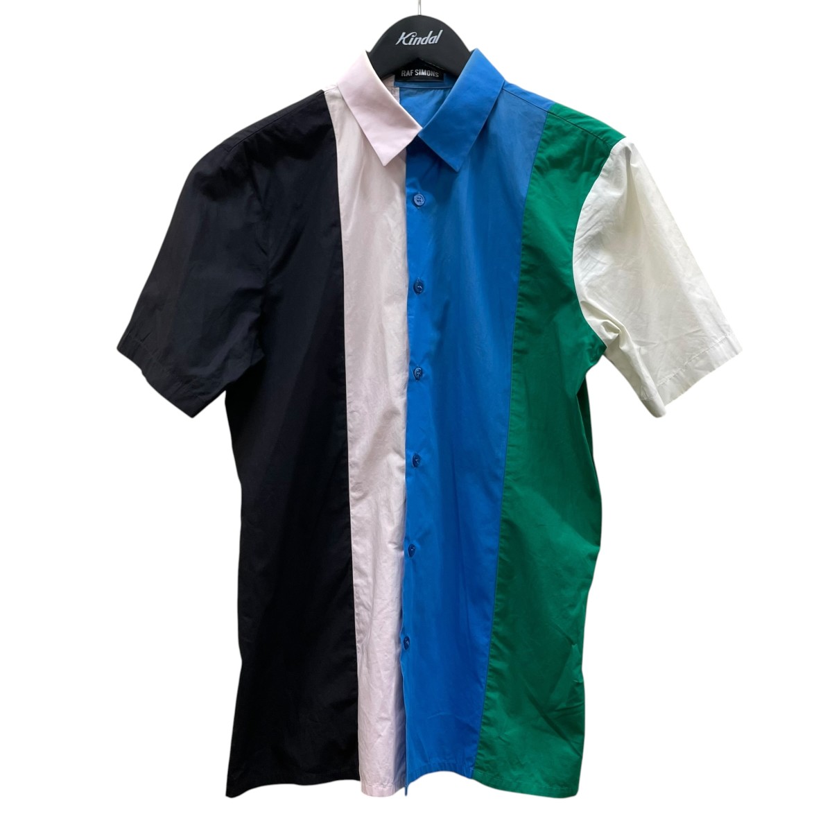 【中古】RAF SIMONS 縞模様柄 半袖プルオーバー 綿織物プルオーバー 23 01 0095 414 マルチ色つや 大きさ：46 【060626】（ラフシモンズ）