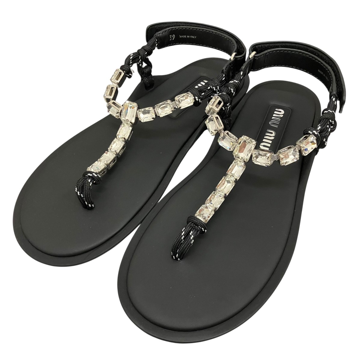 【中古】MIU MIU ビジュートングサンダル 黒いこと 大きさ：39 【060626】（ミュウミュウ）