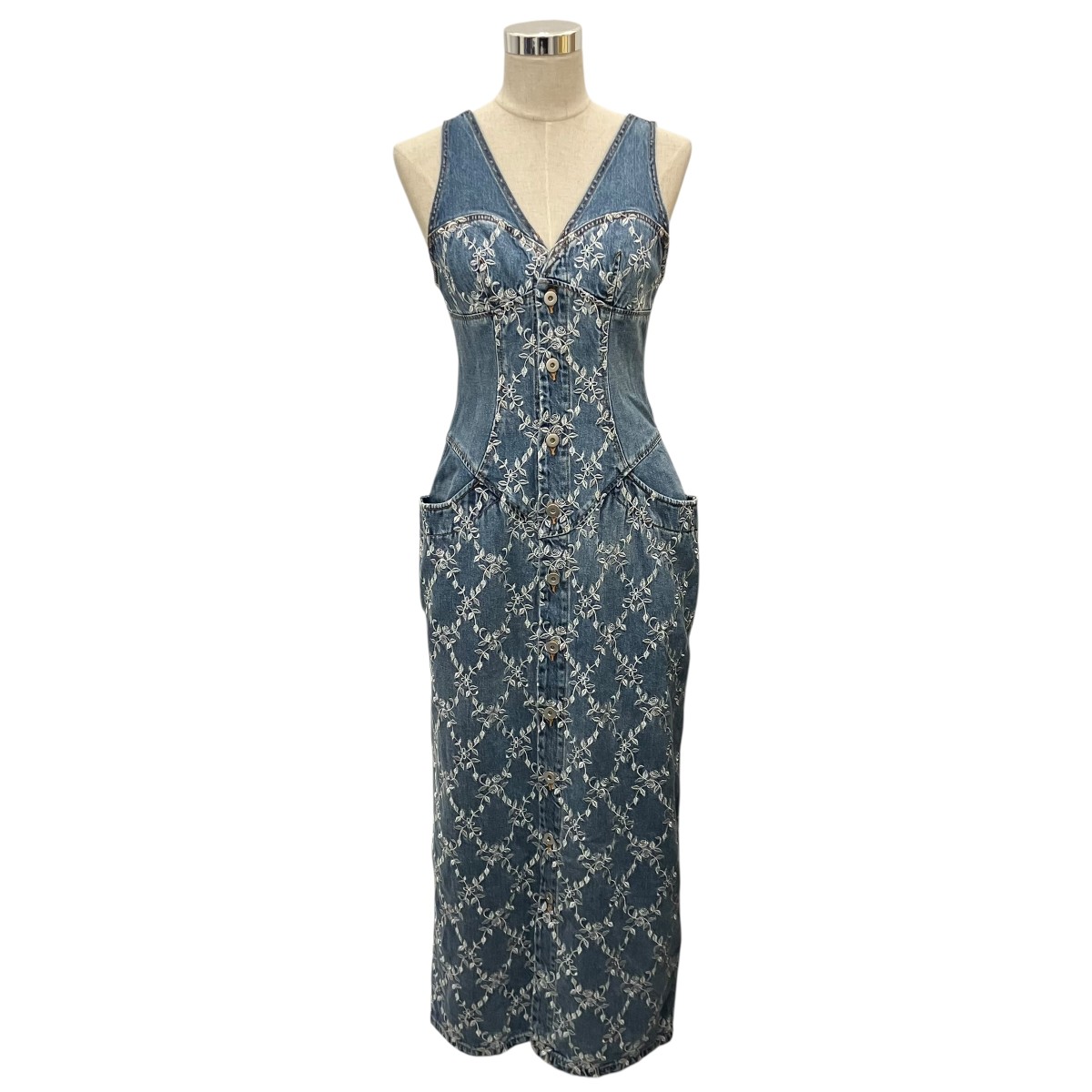 【中古】FETICO 【DENIM EMBROIDERED SLEEVELESS DRESS】 デニムノースリーブワンピース FTC262-0820 インディゴ 大きさ：38 【060626】（フェティコ）