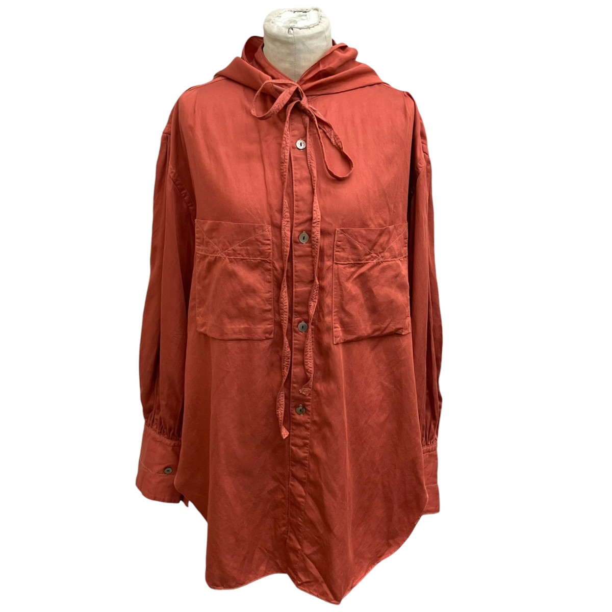 【中古】JoICEADDED WASHED SATIN SHIRT えり巻き付 長袖トップ オレンジ色 大きさ：1 【070626】（ジョイスアディッド）