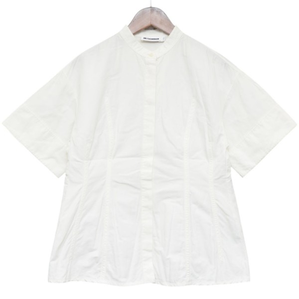 【中古】JIL SANDER コットンシルクバンドカラーヘプラムシャツ JSPO605005 WO251000 白いこと 大きさ：34 【060626】（ジルサンダー）
