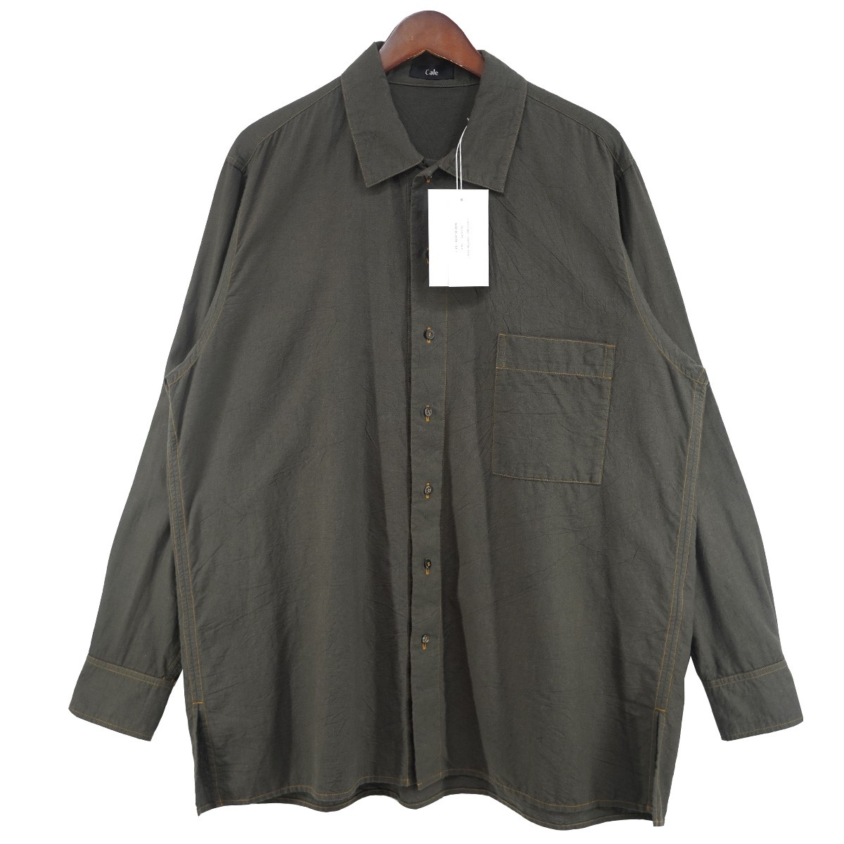 【中古】Cale 26SS khadi garment dyed shirts カディ ガーメントダイ 工業 プルオーバー ブランド名書きあらわす sumi black（スミクロ ／ 濃灰色系）(実物薄墨色カーキ調) 大きさ：3 【060626】（カル）