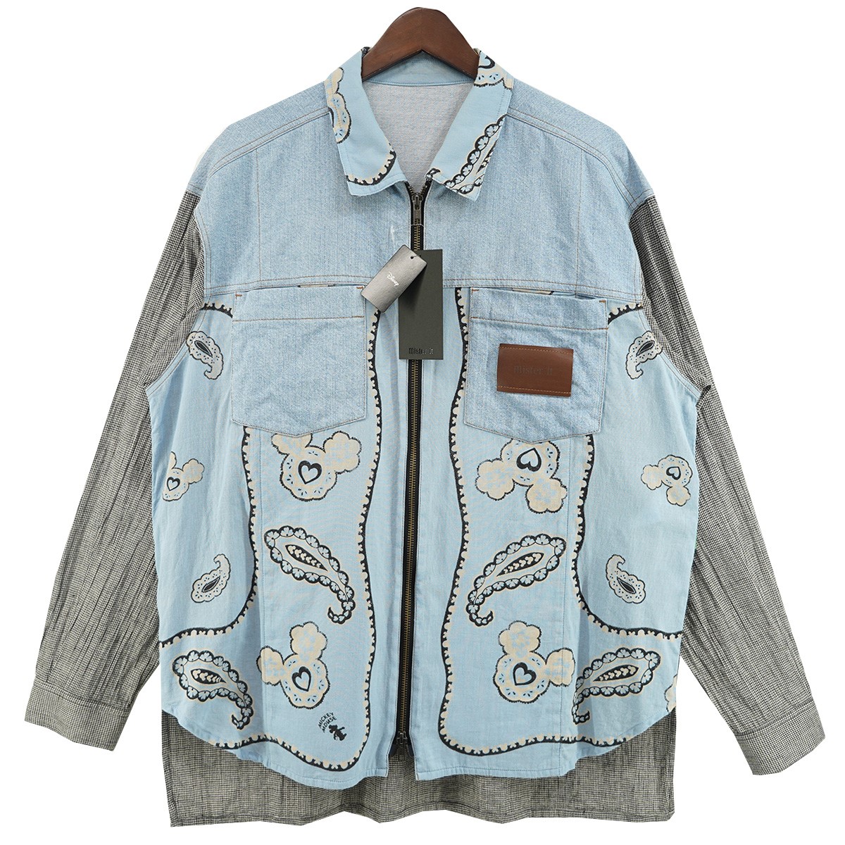 【中古】mister it．　24SS MICKEYMOUSE-BLOUSON DISNEY ディズニー ミッキーマウスブルゾン デニム 千鳥 切替 ジップ シャツ スカイブルー サイズ：Free 【060626】（ミスターイット）｜ブランド古着のカインドオル 23,430円
