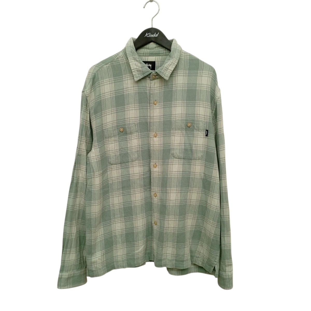 【中古】stussy Beach Plaid Shirt 読み合わせる 長袖プルオーバー 緑であること 大きさ：L 【070626】（ステューシー）
