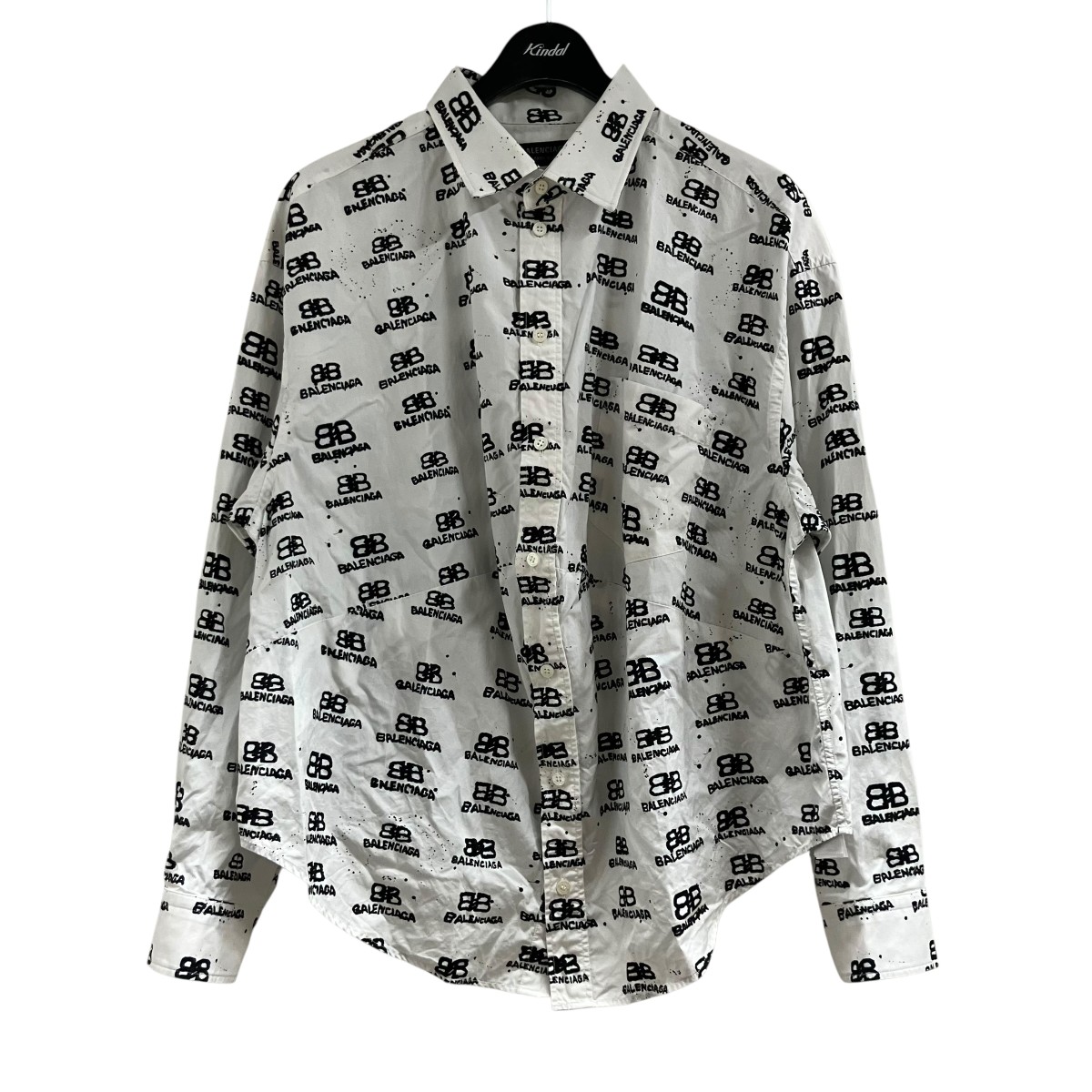 【中古】BALENCIAGA ロゴタイプ総柄プルオーバー 白いこと×黒いこと 大きさ：34 【070626】（バレンシアガ）