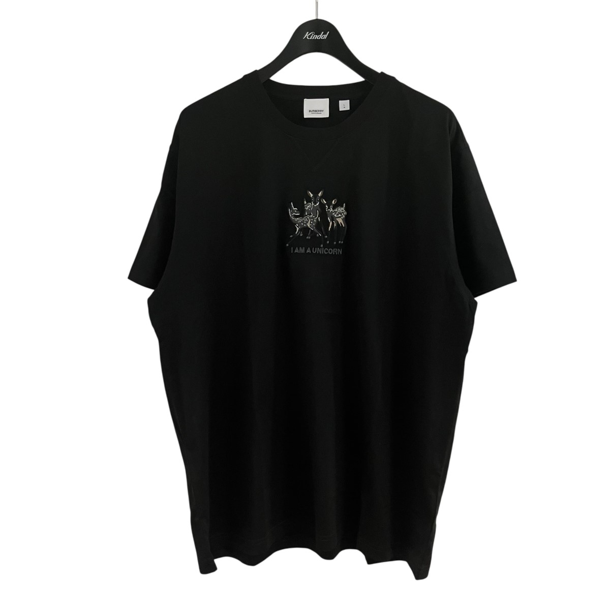 【中古】BURBERRY UNICORN 継ぎ切れティーシャツ 黒いこと 大きさ：L 【070626】（赤ちょうちんバリー）