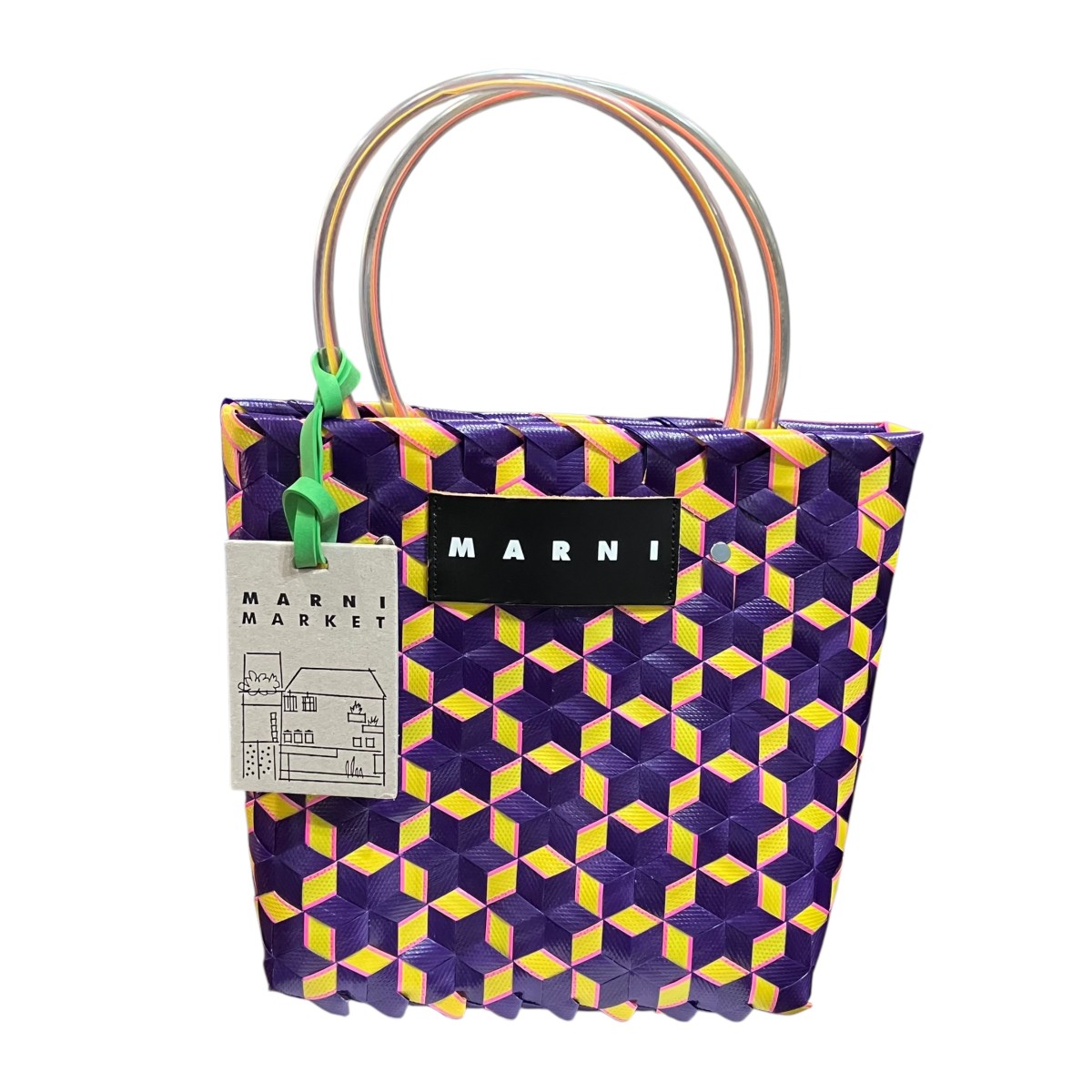 【中古】MARNI マルニマーケットバスケットトートバッグ SHMH0060A0 パープル×黄色 【070626】（マルニ）