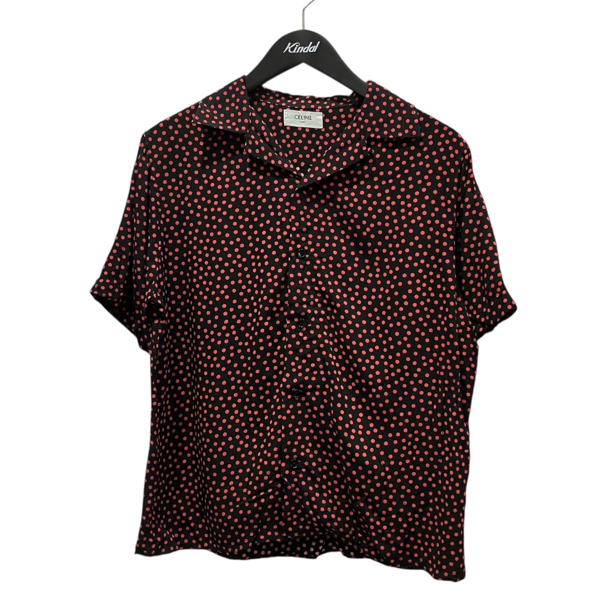【中古】CELINE レーヨンドットシャツ 2C036962H 黒いこと×赤いこと 大きさ：37 【070626】（セリーヌ）