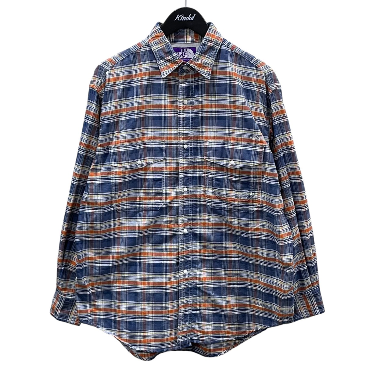 【中古】THE NORTHFACE PURPLELABEL 23SS マドラス読み合わせる柄プルオーバー Madras OX Big Work Shirt マドラスオックスビッグワークシャツ NT3302N ネイビー・オレンジ・ホワイト 大きさ：M 【070626】（ザノースフェイス パープルレーベル）