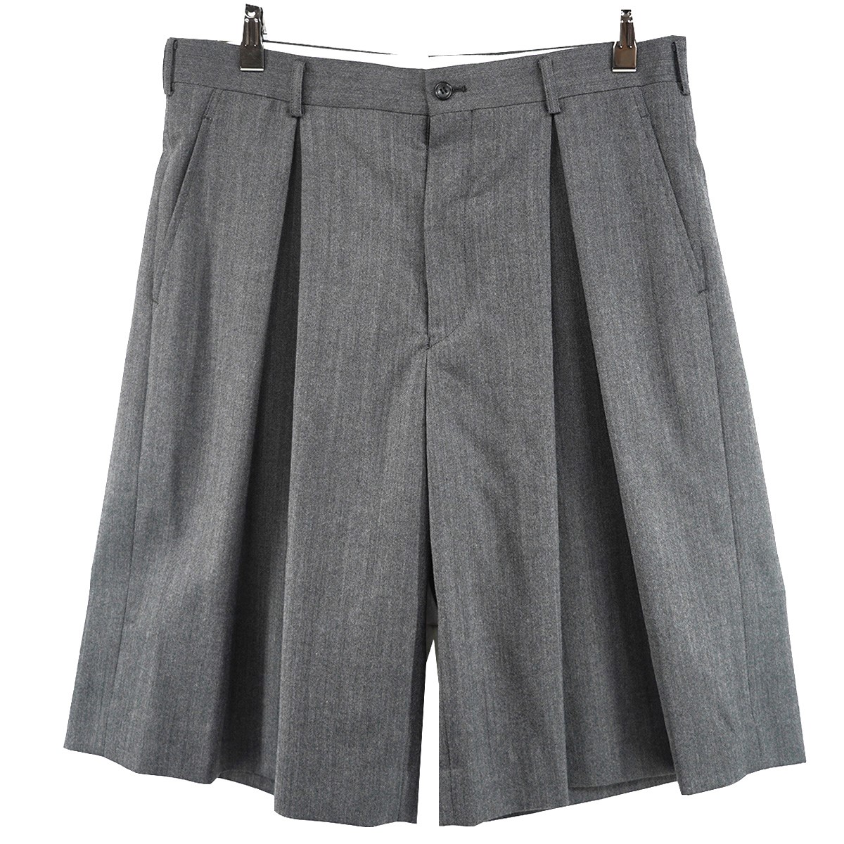 【中古】COMME des GARCONS HOMME PLUS 26SS 羊毛／エステルヘリンボーン 遊撃手ズボン下 タック 広広とした 二分の一ズボン下 さる股引き 薄墨色 大きさ：L 【070626】（コムデギャルソンオムプリュス）