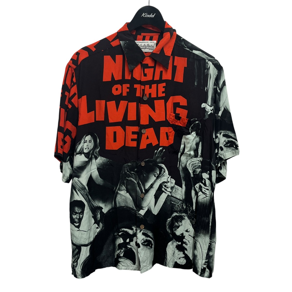 【中古】WACKO MARIA NIGHT OF THE LIVING DEAD HAWAIIAN SHIRT 黒いこと×赤いこと 大きさ：M 【070626】（ワコマリア）