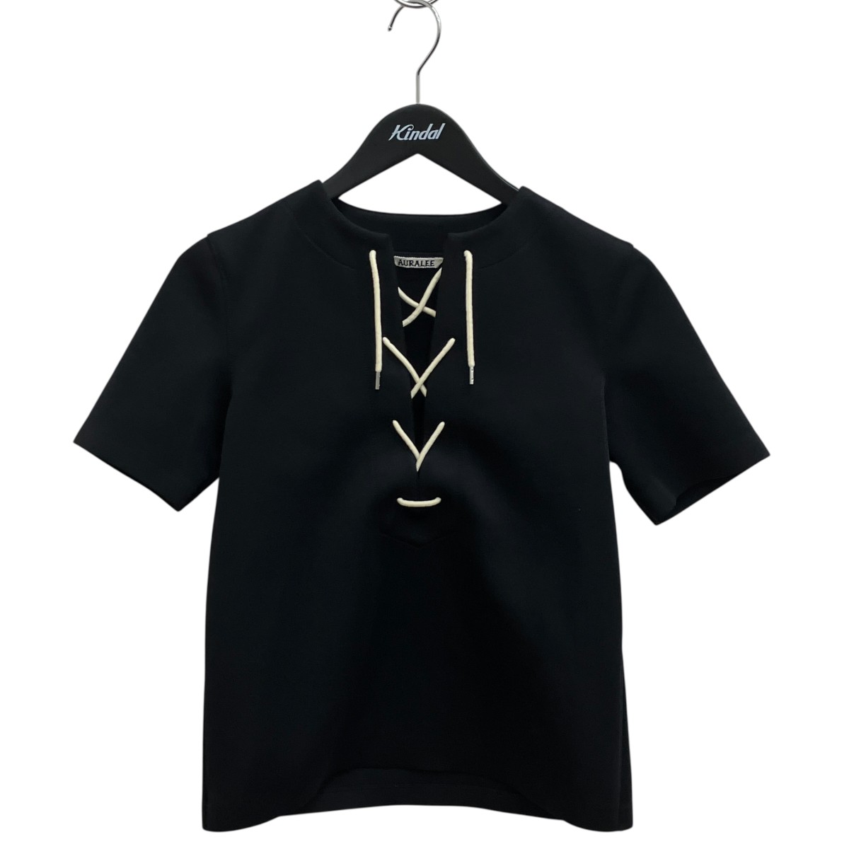 【中古】AURALEE WETSUIT JERSEY LACE UP TEE 半袖カットソー A25SP02WJ 黒いこと 大きさ：0 【080626】（オーラリー）