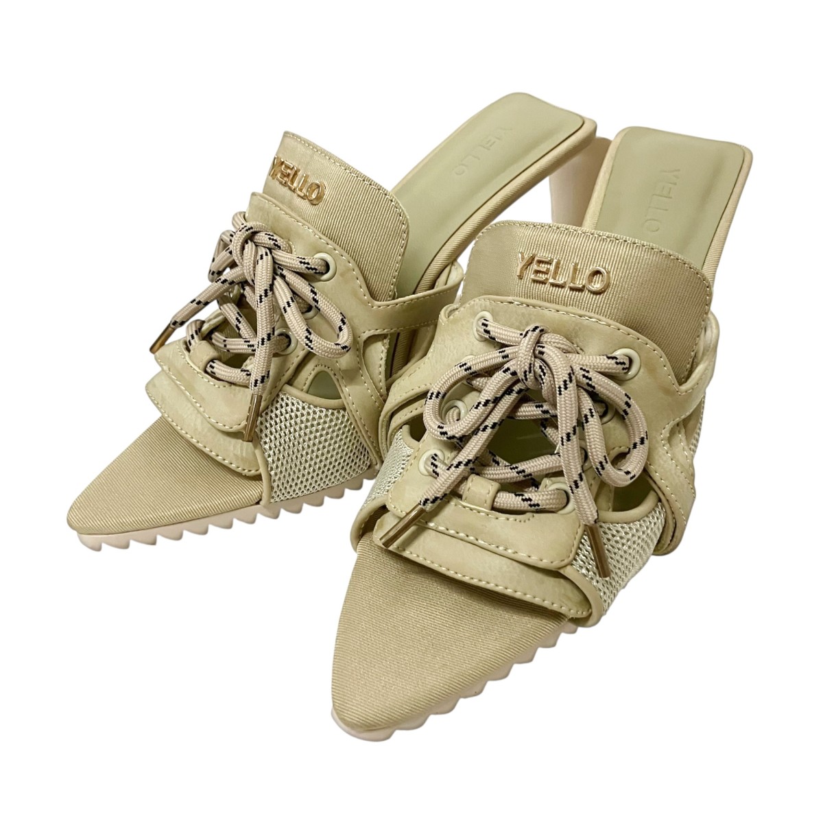 【中古】YELLO TANK DEFORMED WEDGE SANDALS ミュールサンダル ベージュ 大きさ：M 【080626】（イエロ）