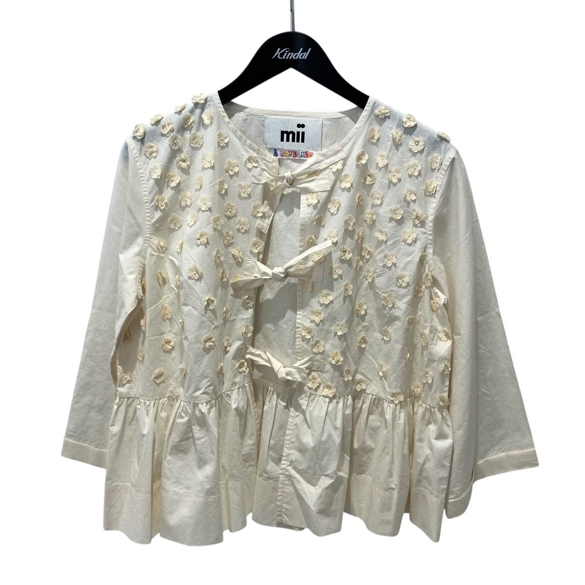 【中古】mii ARLETTE  花柄画題トップ 長袖トップ 象牙色 大きさ：S 【080626】（ミー）