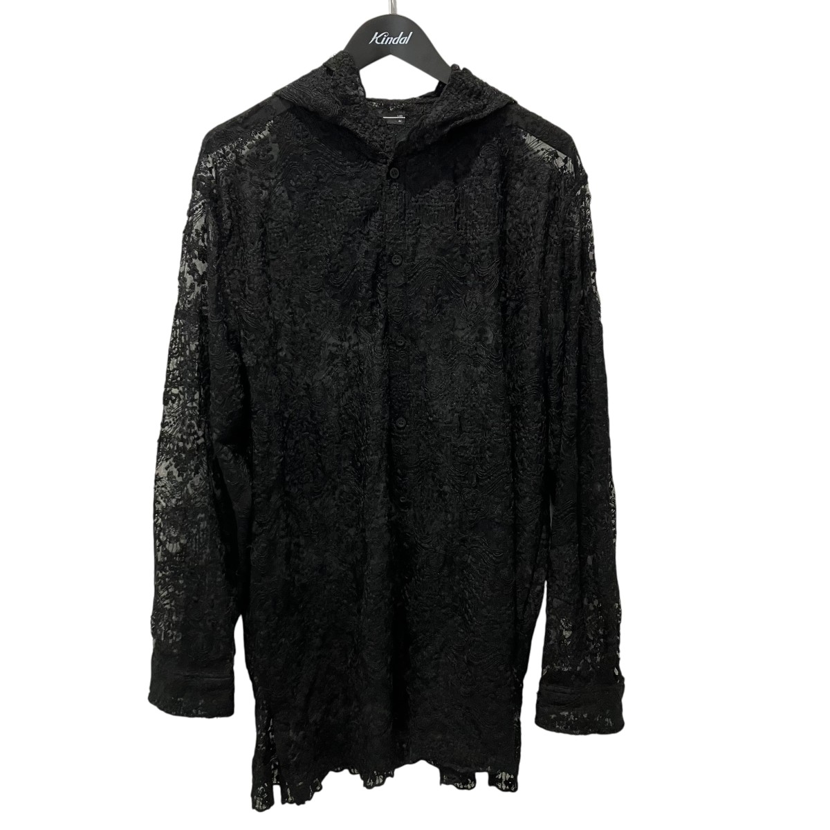 【中古】LAD MUSICIAN 26SS TULLE EMBROIDERY LACE HOODED BIG SHIRT スピード競技プルオーバー 2126-102 黒いこと 大きさ：44 【080626】（ラッドミュージシャン）