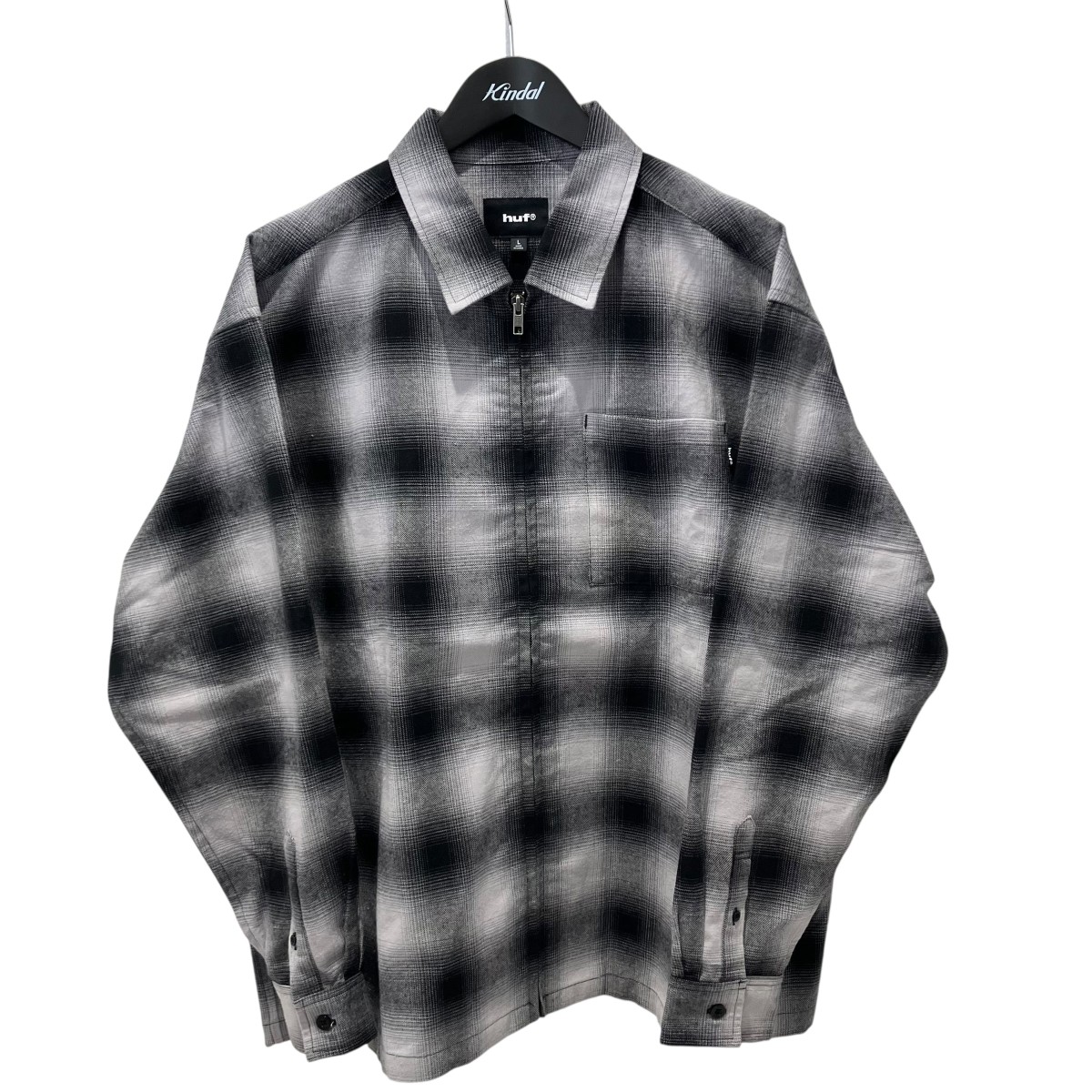 【中古】HUF OMBRE ZIP LS SHIRT ジップジャケットシャツ 薄墨色 大いさ：L 【080626】（ハフ）