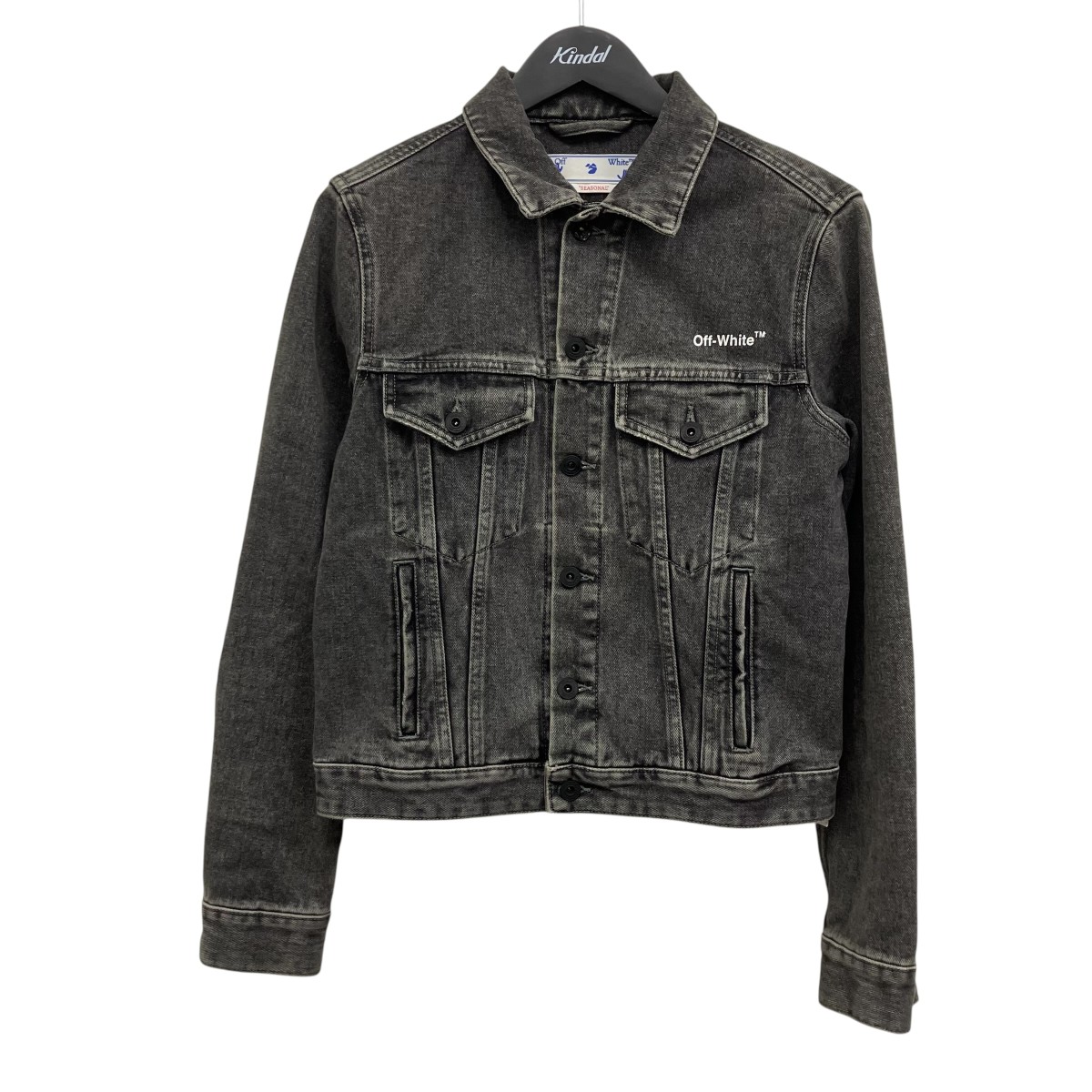【中古】OFFWHITE バックプリントデニムジャケット 薄墨色 大きさ：38 【080626】（象牙色）