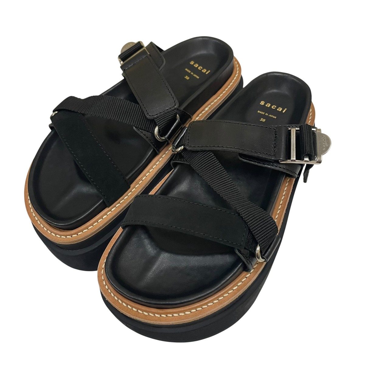 【中古】sacai 23SS Hybrid Belt Sandals 厚底サンダル 23-06569 黒いこと 大きさ：38 【080626】（サカイ）