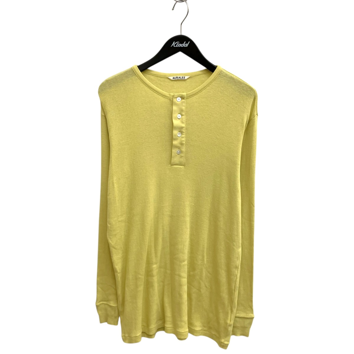 【中古】AURALEE　ORGANIC SOFT RIB HENLEY NECK P O 長袖カットソー A26SP01OT イエロー サイズ：3 【090626】（オーラリー）｜ブランド古着のカインドオル
