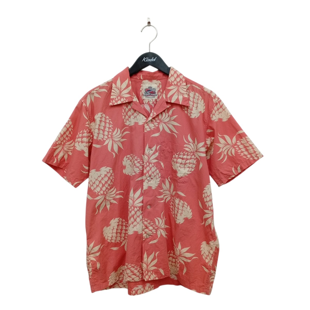 【中古】DUKE KAHANAMOKU COTTON HAWAIIAN SHIRT DUKE’S PINEAPPLE アロハシャツ DK37811 サクラ色 大きさ：L 【090626】（デューク・カハナモク）
