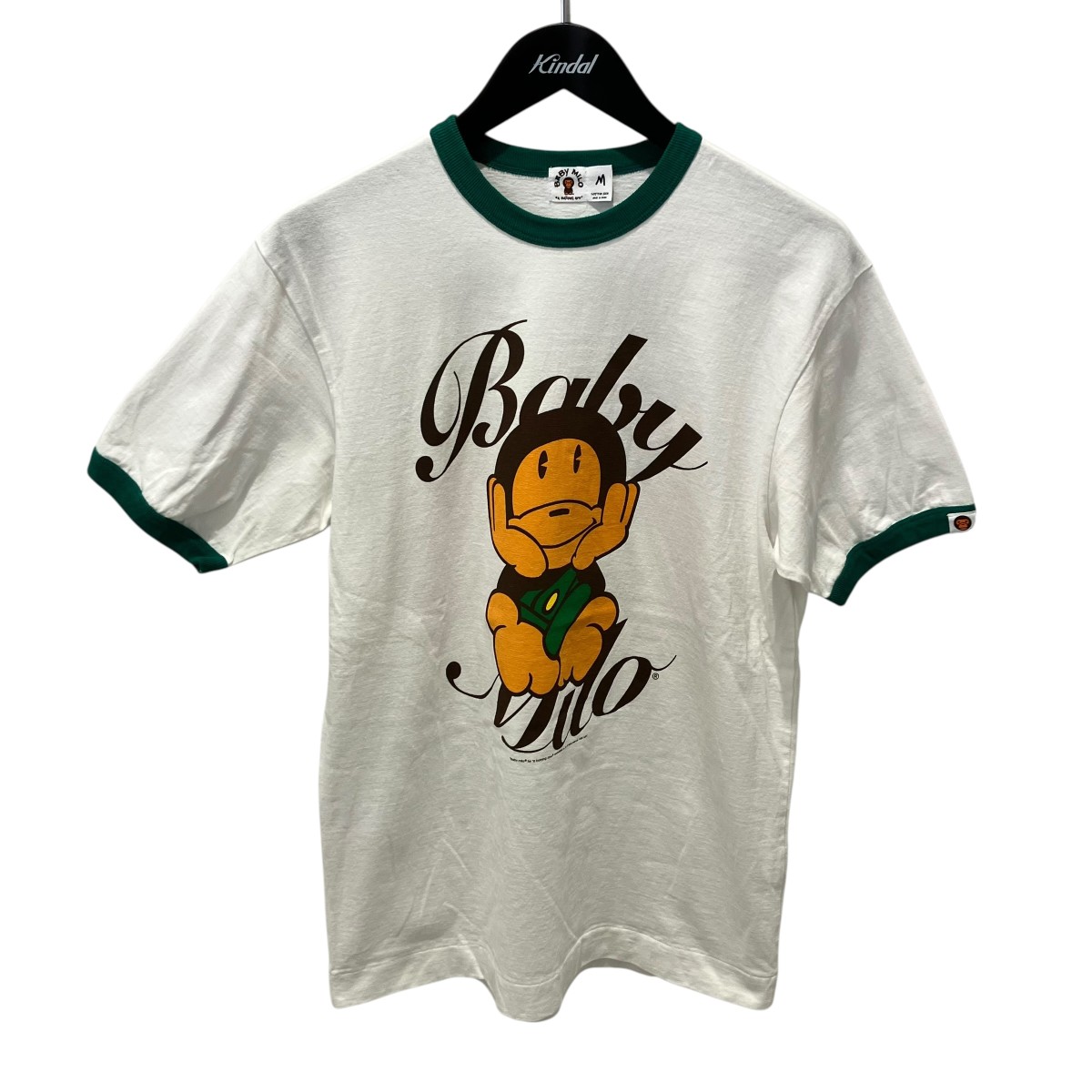 【中古】A BATHING APE BABY MILO リンガーTEE リンガープルオーバー 白いこと×緑であること 大きさ：M 【090626】（アベイシングエイプ）