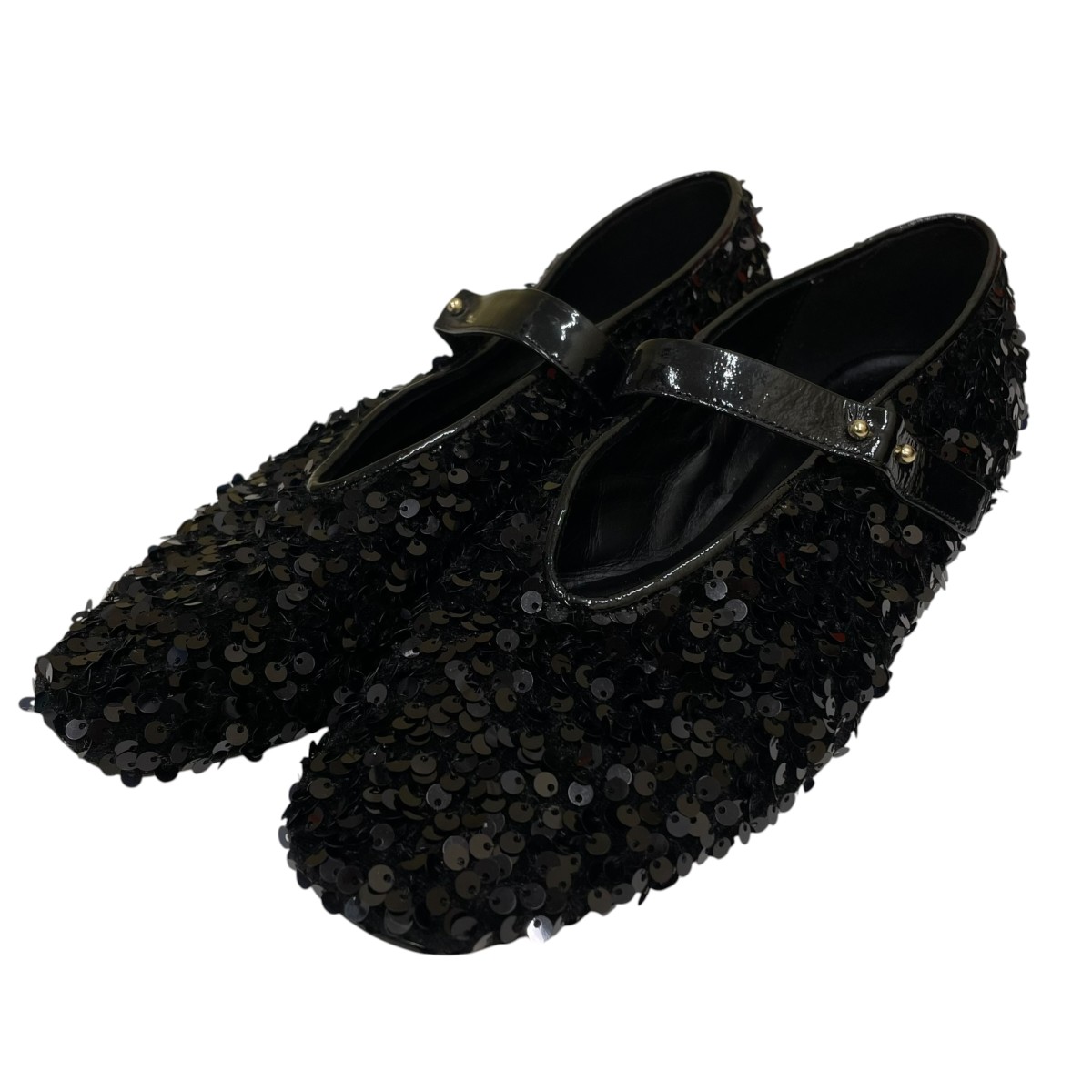 【中古】HENRI EN VARGO MATHILDE スパンコールメリージェーン パンプス バレーシューズ 滑っこいシューズ 242105 黒いこと 大きさ：37 【090626】（ヘンリ エン ヴァーゴ）