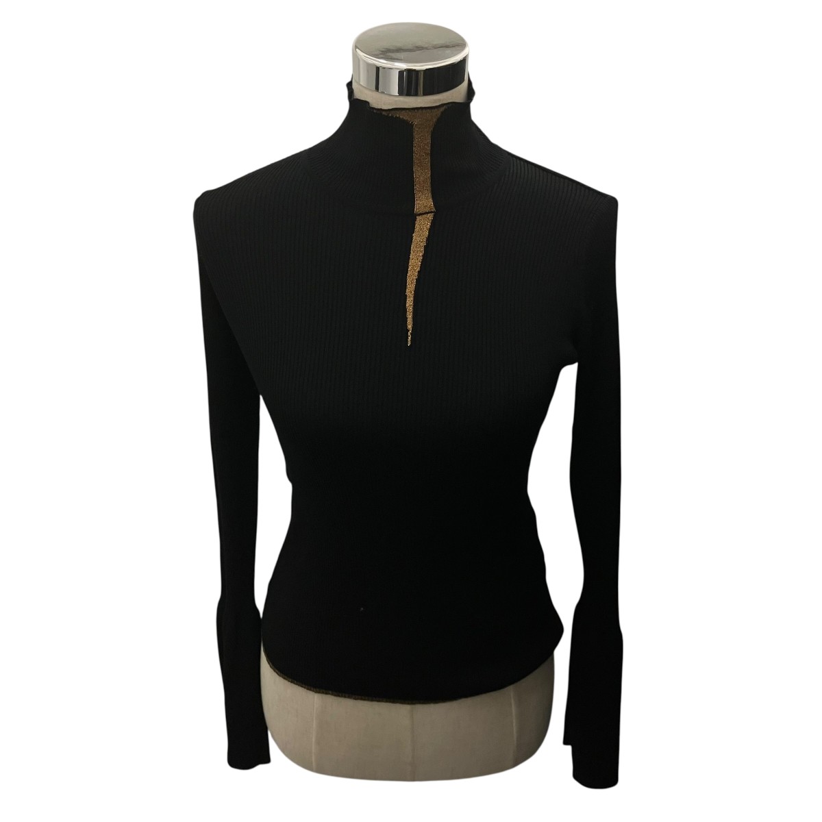 【中古】mame kurogouchi 24AW 【Kintsugi High Neck Knitted Top】 ハイネックリブニット MM24FW-KN078 黒いこと 大きさ：2 【090626】（マメクロゴウチ）