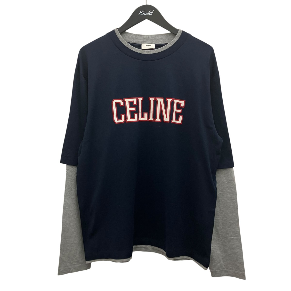 【中古】CELINE レイヤードルーズ ロゴタイプ 労働者の一団のど首長袖プルオーバー RX06N671Q 米国海軍×薄墨色 大きさ：M 【090626】（セリーヌ）
