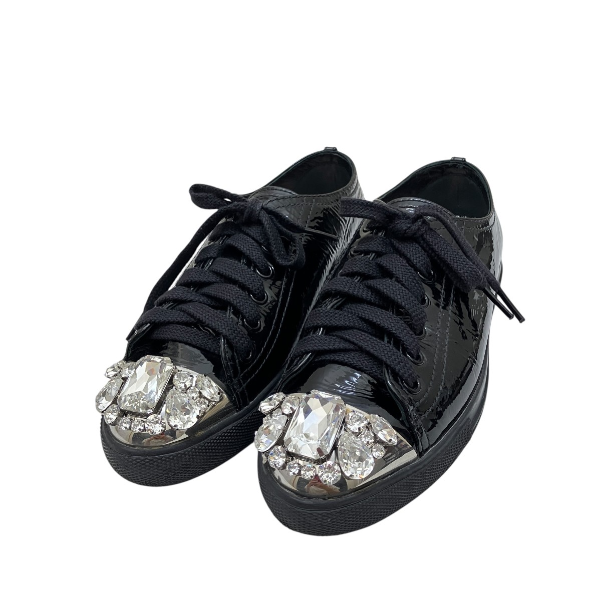 【中古】MIU MIU ビジュースニーカー 5E8557 黒いこと 大きさ：34 1/2 【100626】（ミュウミュウ）