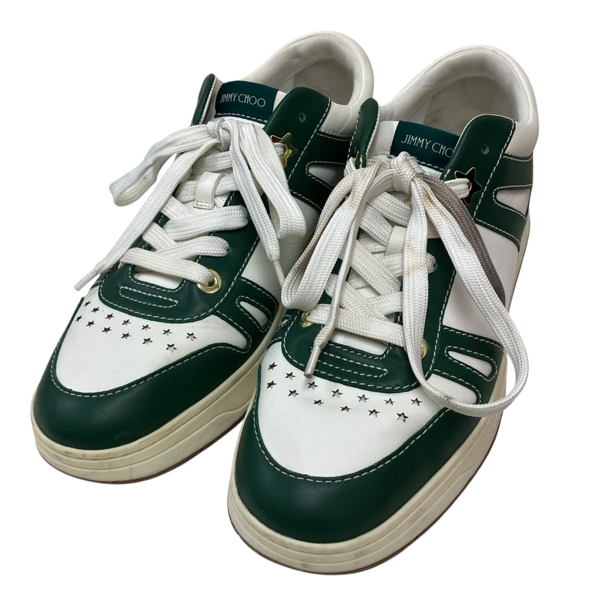 【中古】JIMMY CHOO hawaii m sneakers ローカットスニーカー 白いこと×緑であること 大きさ：42 【100626】（ジミーチュウ）