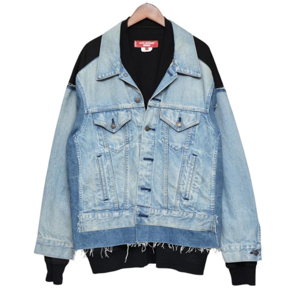 【中古】JUNYA WATANABE MAN&times;LEVI&rsquo;S　2025SS　綿デニム製品加工カスタマイズ 綿エステル裏毛Wネームジャケット　デニムジャケット　Gジャン　ジージャン　WO-J206 ライトインディゴ&times;ブラック サイズ：L 【130626】（ジュンヤワタナベマン&times;リーバイス）｜ブランド古着のカインドオル