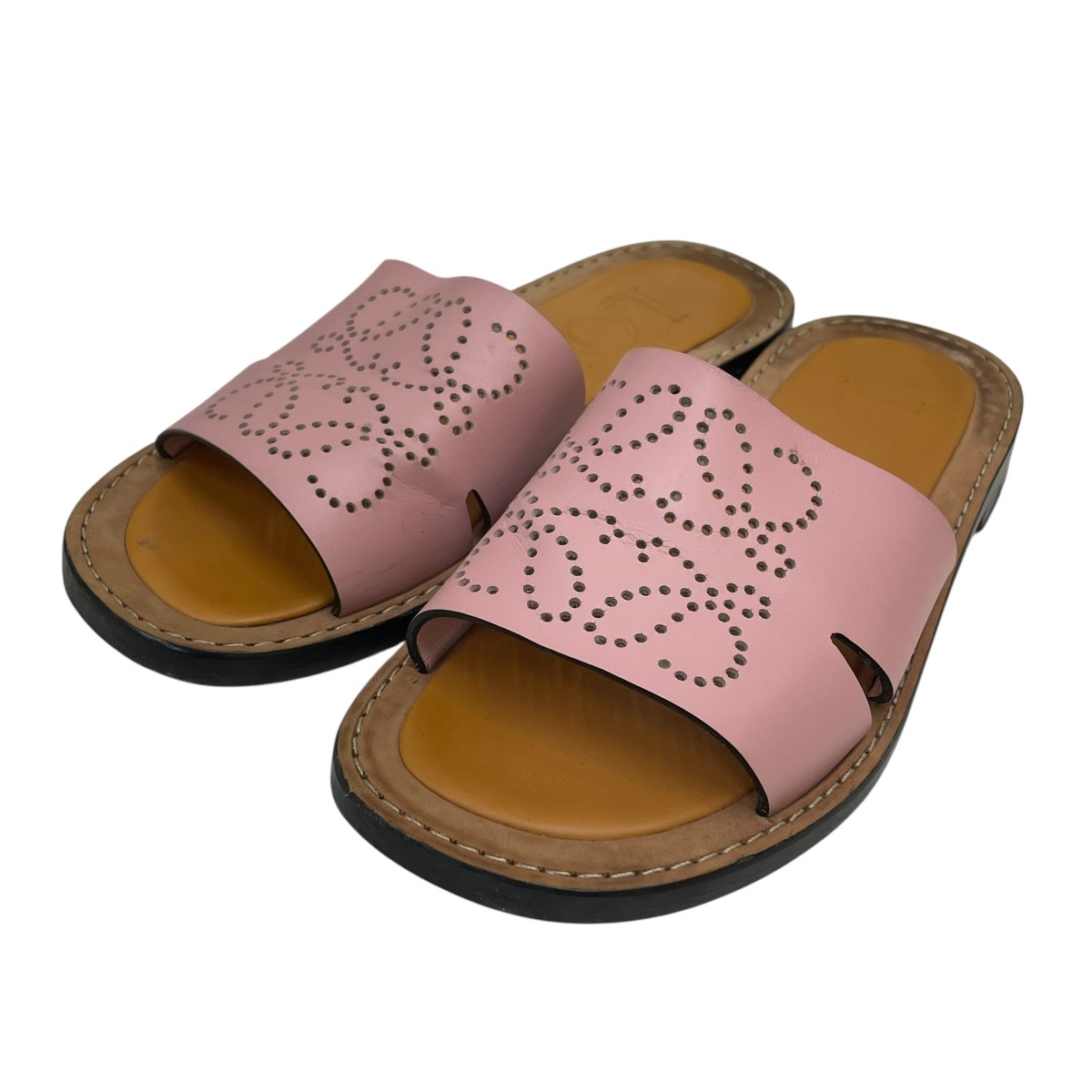 【中古】LOEWE パーフォレーテッドフラットサンダル アナ瓦 サクラ色 大きさ：37 【100626】（ロエベ）