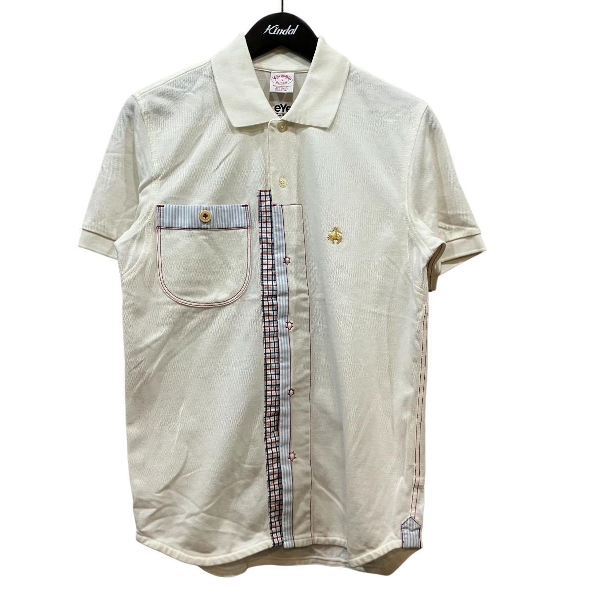 【中古】eYe CDG×BROOKS BROTHERS うつり変わり刺しゅうスポーツシャツ WM T917 象牙色×天の原青色 大きさ：S 【110626】（目玉 シーディージー×ブルックスブラザーズ）