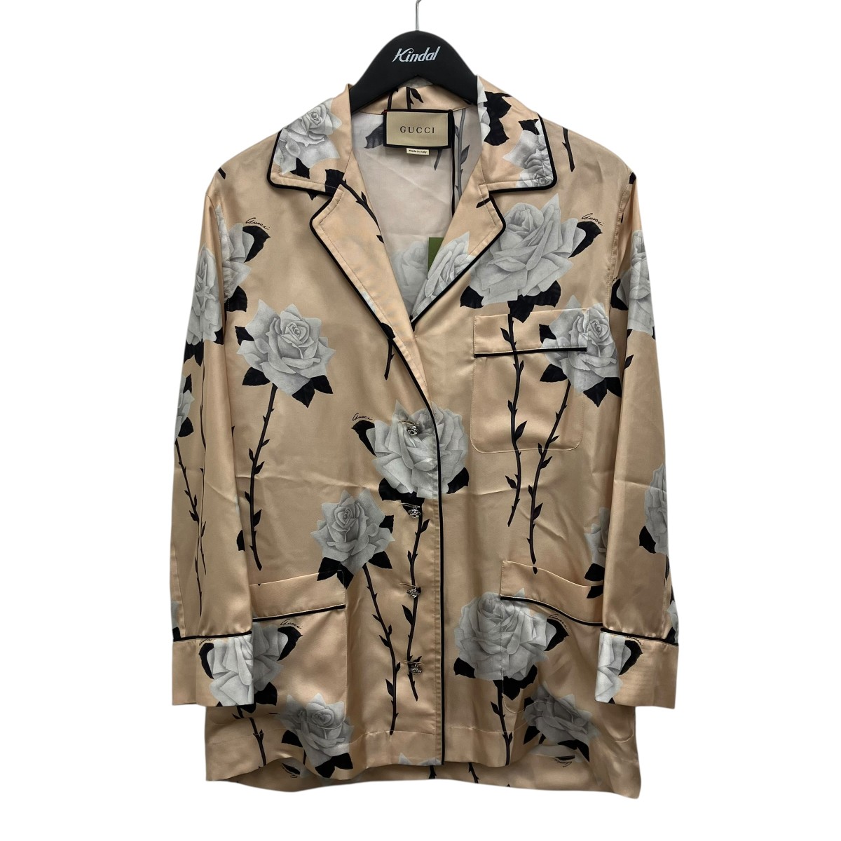 【中古】GUCCI　シルクパジャマシャツ ベージュ サイズ：3 【110626】（グッチ）｜ブランド古着のカインドオル