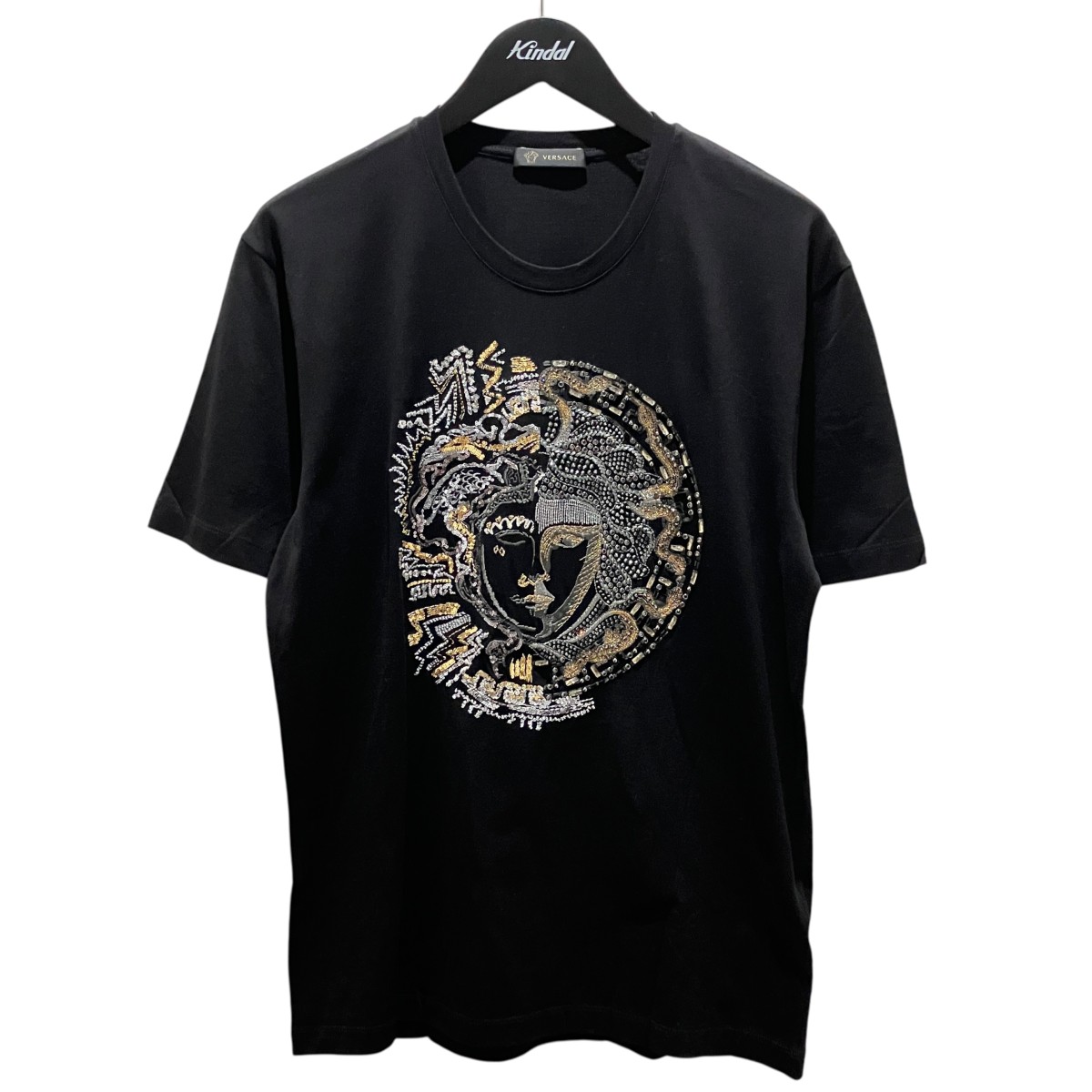 【中古】VEASACE 【メデューサロゴ 生産ライン石ころ】 生産ライン石ころＴシャツ A224589 黒いこと 大きさ：L 【110626】（ヴェルサーチェ）