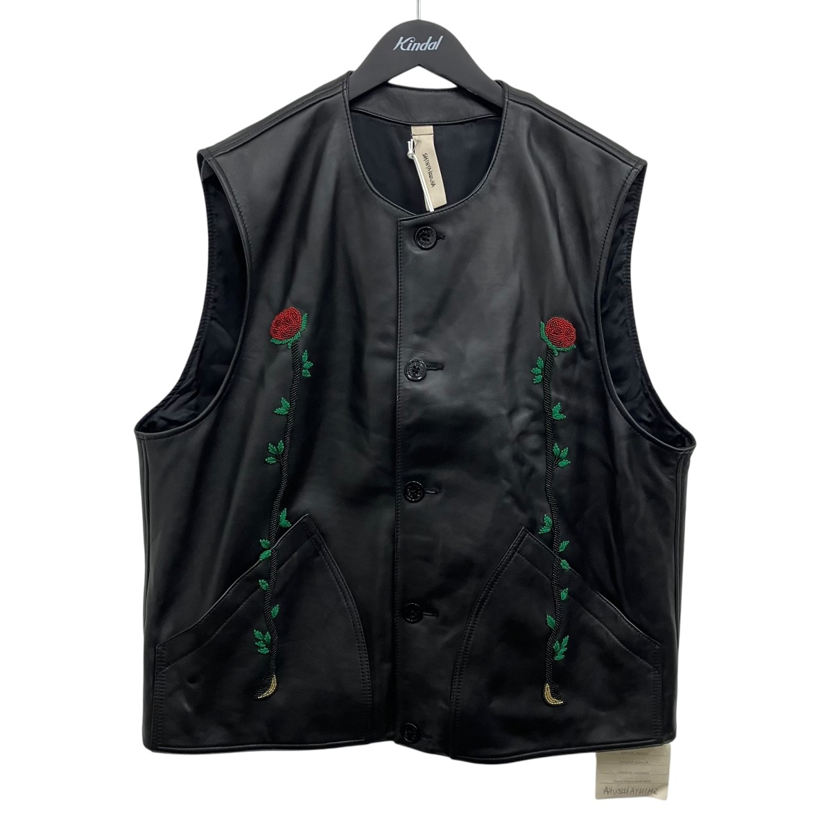 【中古】SHINYA KOZUKA　26SS BLOOMED MOON BLACK SMITH WITH EMBROIDERY レザーベスト ブラック サイズ：XL 【120626】（シンヤコヅカ）｜ブランド古着のカインドオル